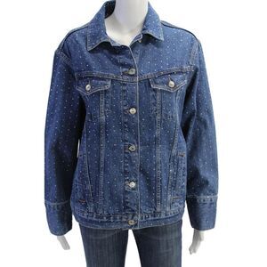 Moto Top Shop Women's Rhrinestone Long Sleeves Medium Wash Jean Jacket Size 0